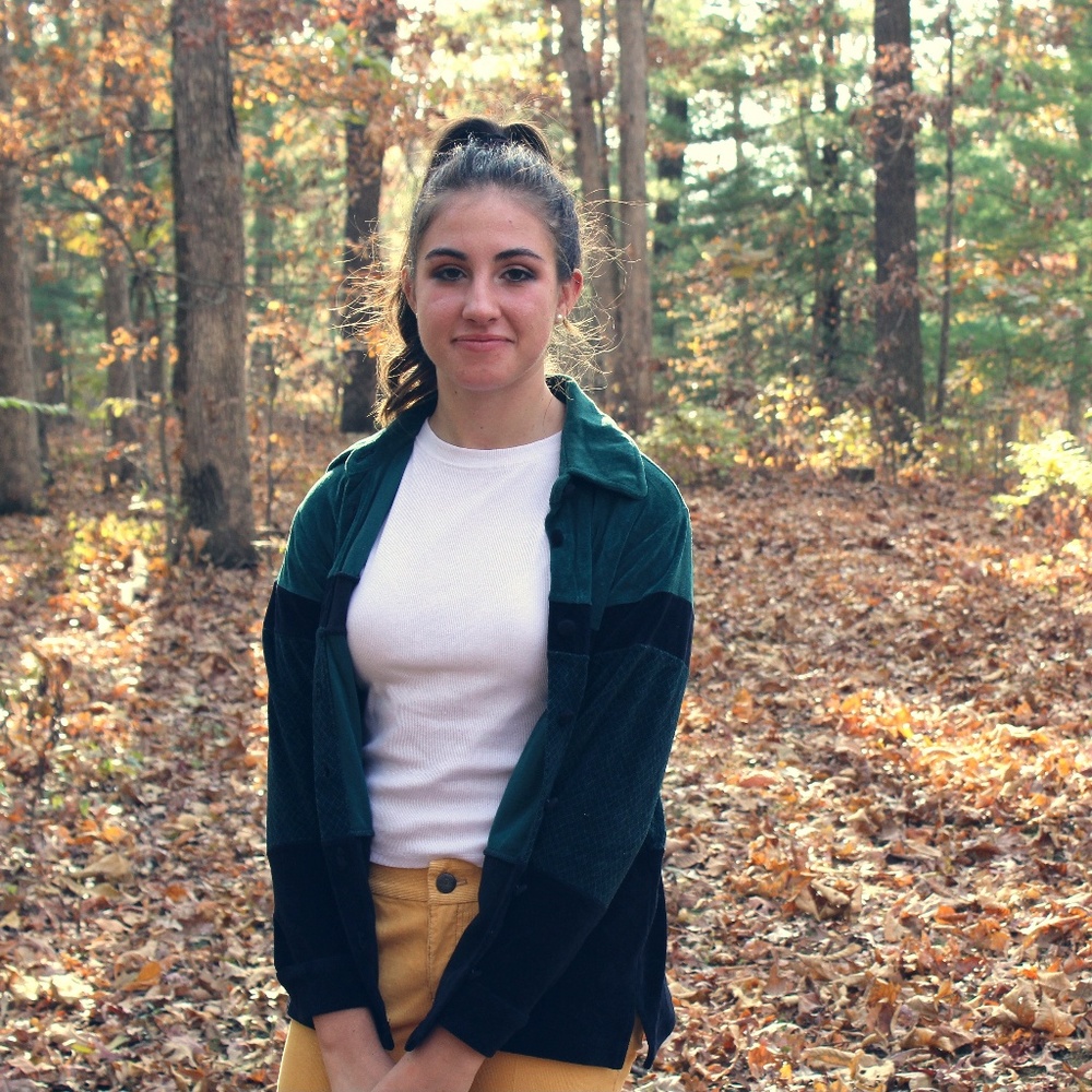 Velvet Button-up Shirt- Longsleeve Green and Black